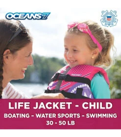 Aqua Leisure Kids' USCGA 3 Buckle Personal Flotation Device (30-50 Lbs.) -Swimwear Outlet 8650929766568 pink 7a