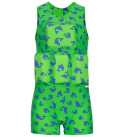 My Pool Pal Boy's Bright Green And Blue Dolfin Floatation Swimsuit -Swimwear Outlet 8651185848488 brightgreenbluedolphinprint