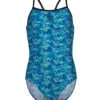Arena Girls' Pooltiles Printed Lightdrop Back One Piece Swimsuit (Little Kid, Big Kid)