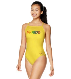 Speedo Pride Women's Graphic One Back One Piece Swimsuit -Swimwear Outlet 8651286511784 blazingyellow