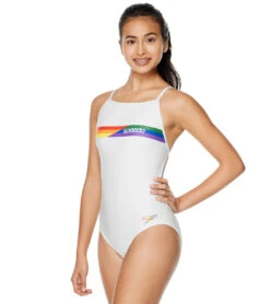 Speedo Pride Women's Graphic One Back One Piece Swimsuit -Swimwear Outlet 8651286511784 brightwhite 1a