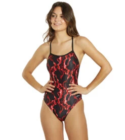 Dolfin Women's Reliance Vapor Print V-Back One Piece Swimsuit 34 Dolfin Women's Reliance Vapor Print V-Back One Piece Swimsuit -Swimwear Outlet 8651560976552 vaporred 1a