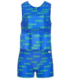 My Pool Pal Boy's Bright Blue And Green Fish Bone Flotation Swimsuit