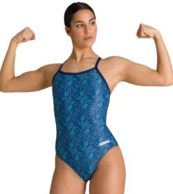 Arena Women's Kikko MaxLife Light Drop Back One Piece Swimsuit -Swimwear Outlet 8655728214184 navymultigreen 1a