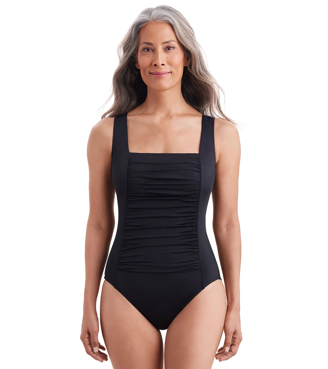 Shape Solver By Penbrooke Women's Divine Solids Square Neck Princess Seam One Piece Swimsuit 9 Shape Solver By Penbrooke Women's Divine Solids Square Neck Princess Seam One Piece Swimsuit - Image 7