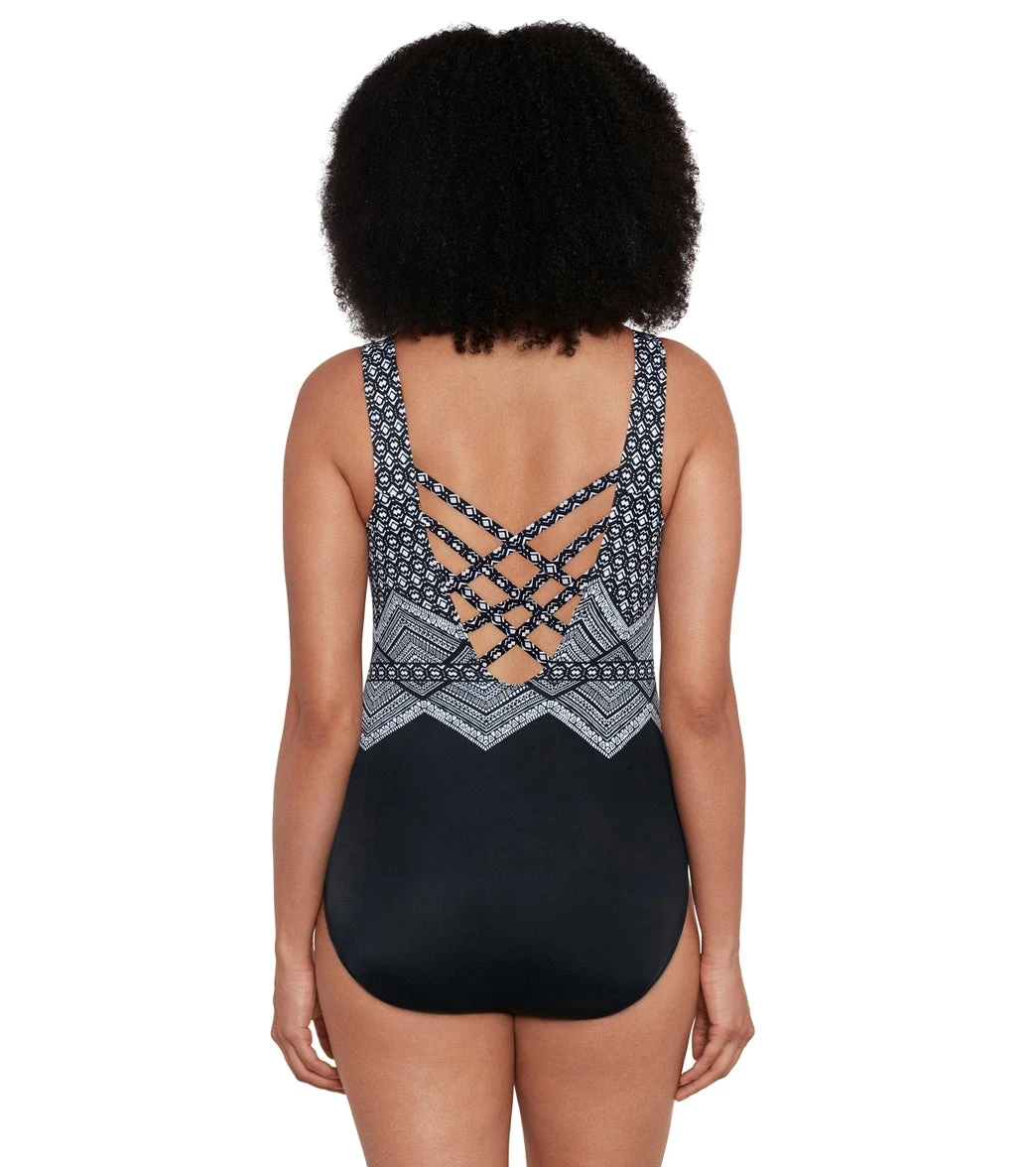 Longitude Women's Lace To The Top Triple Cross Back Tank Long Torso One Piece Swimsuit 5 Longitude Women's Lace To The Top Triple Cross Back Tank Long Torso One Piece Swimsuit - Image 3