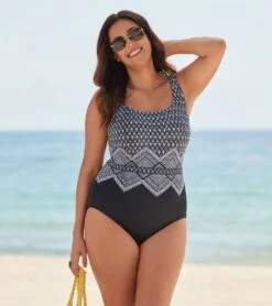 Longitude Women's Lace To The Top Triple Cross Back Tank Long Torso One Piece Swimsuit 14 Longitude Women's Lace To The Top Triple Cross Back Tank Long Torso One Piece Swimsuit -Swimwear Outlet 8677756141736 blackwhite 4a