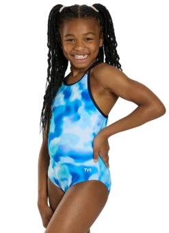 TYR Girls' Print Oliviafit Durafast Elite One Piece Swimsuit (Little Kid, Big Kid) 14 TYR Girls' Print Oliviafit Durafast Elite One Piece Swimsuit (Little Kid, Big Kid) -Swimwear Outlet 8680576155816 blueice 4a