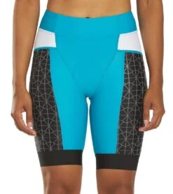 TYR Women's 8" Competitor Tri Short -Swimwear Outlet 8680742650024 turqgreywhite 1a