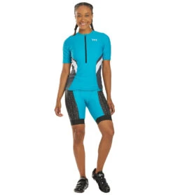 TYR Women's 8" Competitor Tri Short -Swimwear Outlet 8680742650024 turqgreywhite 4a