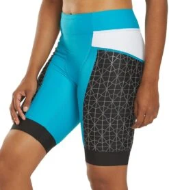 TYR Women's 8" Competitor Tri Short -Swimwear Outlet 8680742650024 turqgreywhite 5a