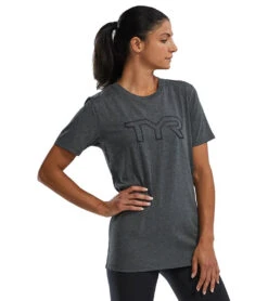 TYR Unisex Ulltasoft Lightweight Big Logo Tech T-Shirt -Swimwear Outlet 8683660607656 charcoalheather 4a
