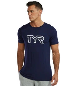 TYR Unisex Ulltasoft Lightweight Big Logo Tech T-Shirt -Swimwear Outlet 8683660607656 navy 1a