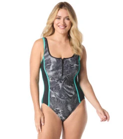 Gabar Women's Chlorine Resistant Deep Sea Palm Scoop Neck Zip One Piece Swimsuit 11 Gabar Women's Chlorine Resistant Deep Sea Palm Scoop Neck Zip One Piece Swimsuit -Swimwear Outlet 8695277879464 2t