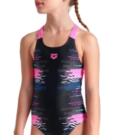 Arena Girls' Rhythm V Back One Piece Swimsuit (Little Kid, Big Kid) 13 Arena Girls' Rhythm V Back One Piece Swimsuit (Little Kid, Big Kid) -Swimwear Outlet 8713312665768 blackmultiblackshockingpink 4a