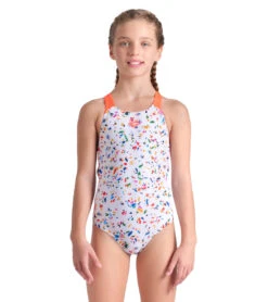 Arena Girls' Confetti Pro Back One Piece Swimsuit (Little Kid, Big Kid) 23 Arena Girls' Confetti Pro Back One Piece Swimsuit (Little Kid, Big Kid) -Swimwear Outlet 8713312698536 whitemultibrightcoral