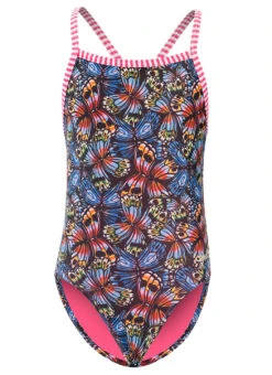 Dolfin Uglies Girls' Flutter By Print One Piece Swimsuit (Big Kid) 14 Dolfin Uglies Girls' Flutter By Print One Piece Swimsuit (Big Kid) -Swimwear Outlet 8713445048488 flutterby 4a