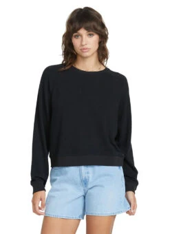 Volcom Women's Solid Lil Frenchie Long Sleeve Raglan Pullover