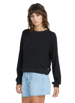 Volcom Women's Solid Lil Frenchie Long Sleeve Raglan Pullover 18 Volcom Women's Solid Lil Frenchie Long Sleeve Raglan Pullover -Swimwear Outlet 8819783434408 black 2a