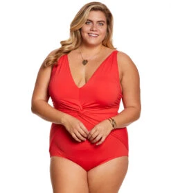 Michael Kors Swimwear Plus Size Solid Deep V Twist One Piece Swimsuit