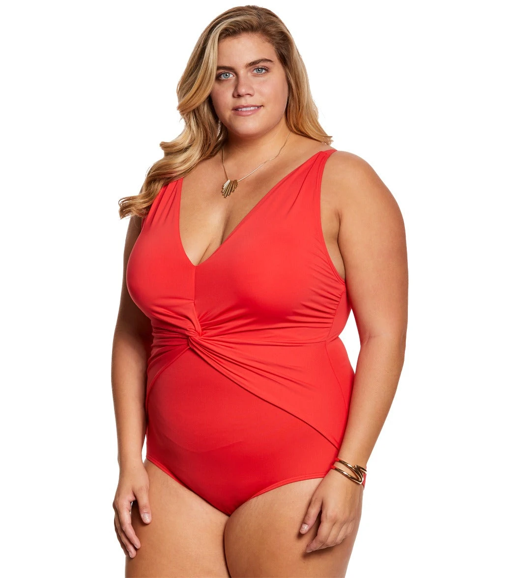 Michael Kors Swimwear Plus Size Solid Deep V Twist One Piece Swimsuit 6 Michael Kors Swimwear Plus Size Solid Deep V Twist One Piece Swimsuit - Image 4